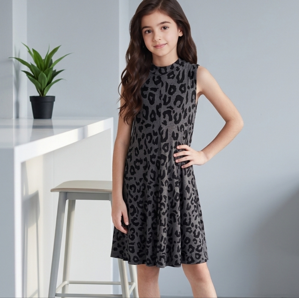 Tucker + Tate Girls Leopard Dress Large 10 12 Soft Swing Skater Tween Tank Dress